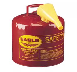 Red Galvanized Steel Type I Gasoline Safety Can with Funnel - 5 Gal Capacity
