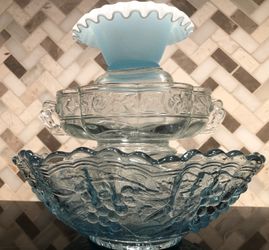 3 Light Blue Vintage Glass Bowls/Milkglass
