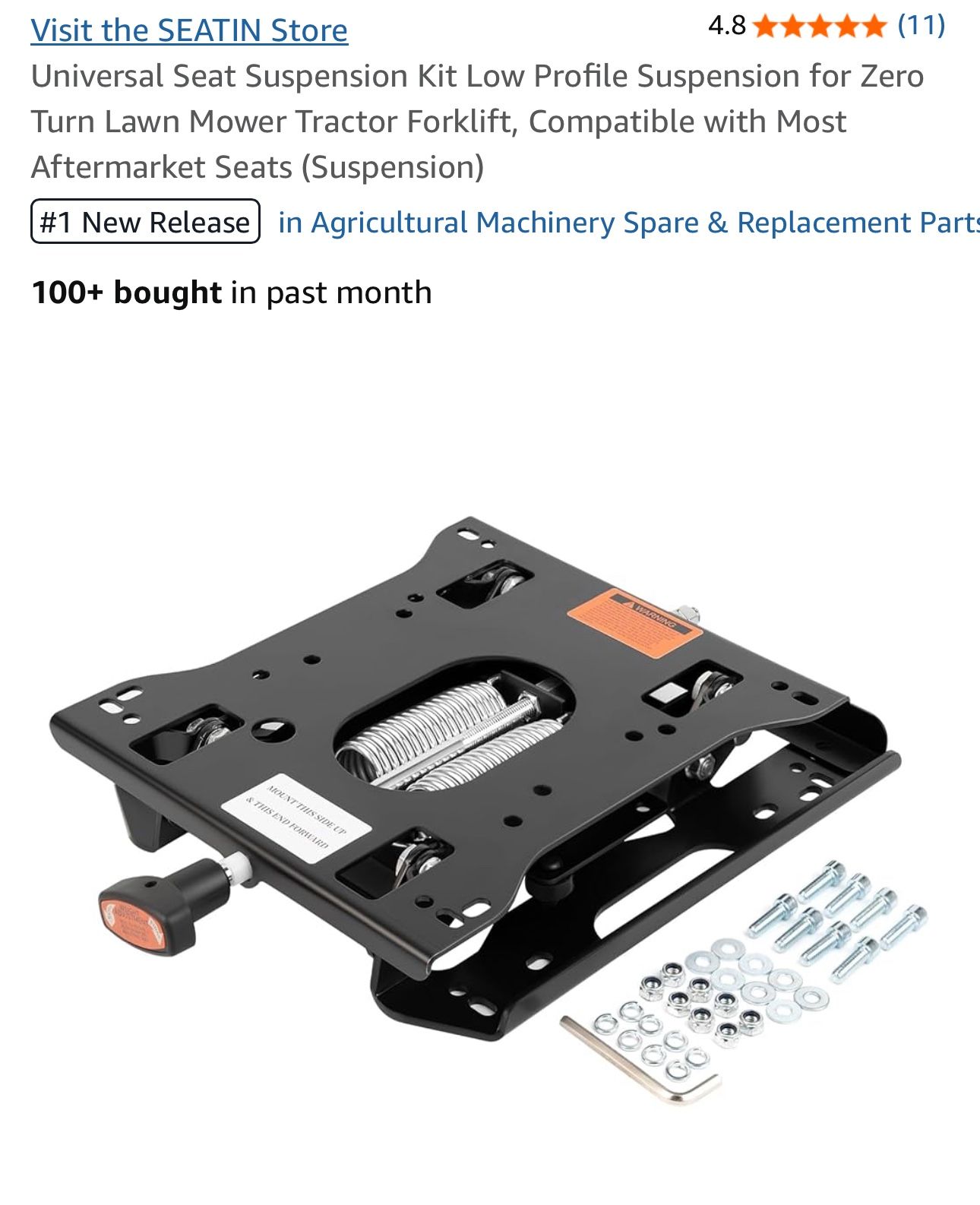 Seat Suspension Kit Universal for Lawn Mower Skid Steer Forklift Tractor