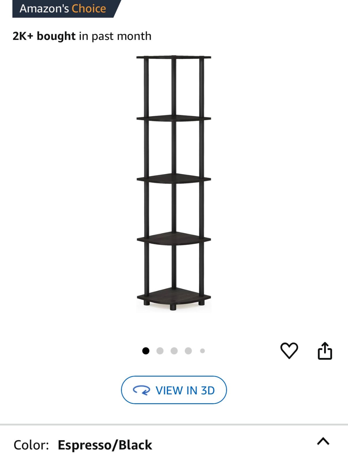 Espresso Black 5 Tier Corner Shelf