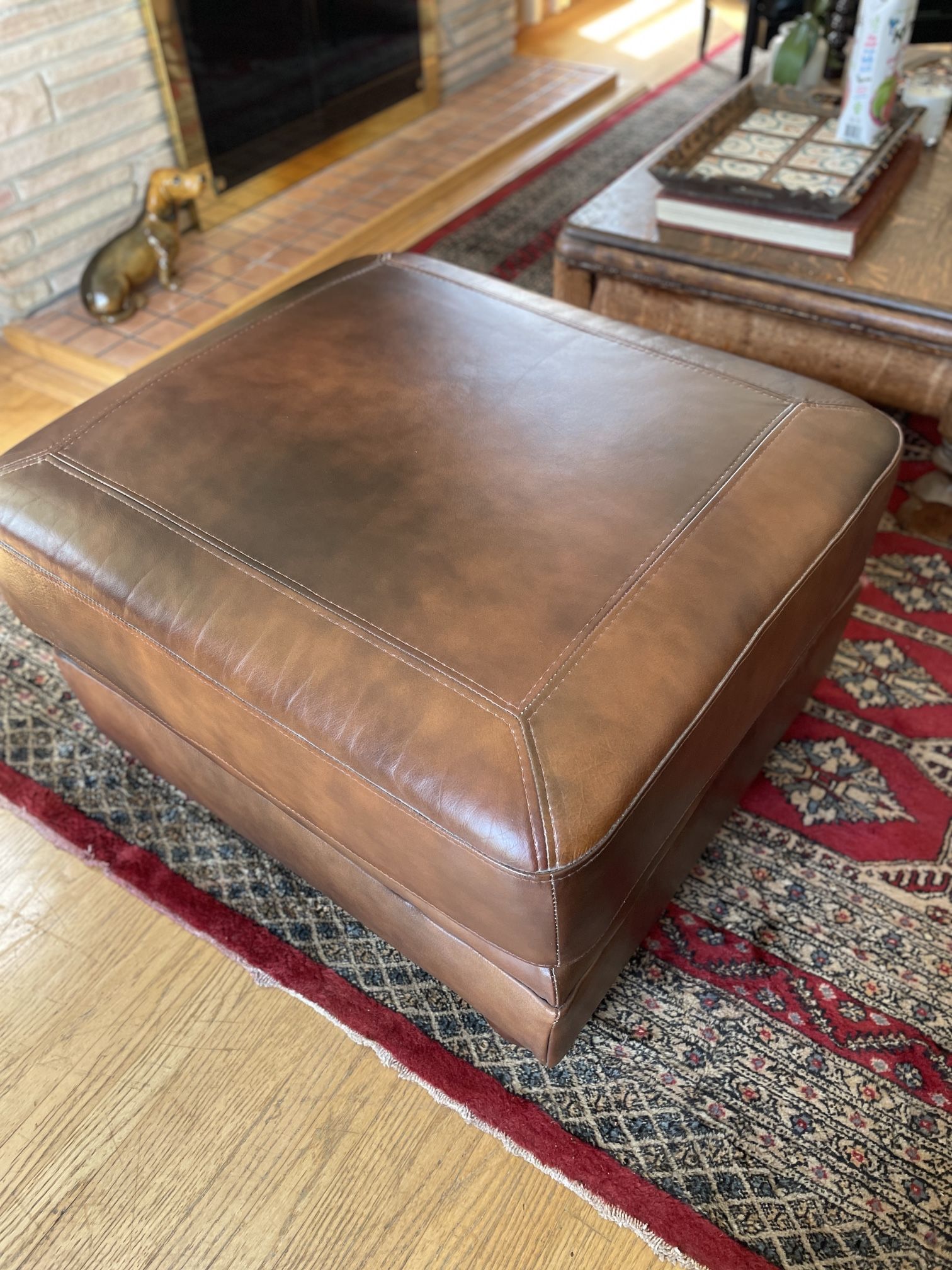 Brown Leather Ottoman