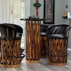 Spanish 5 Piece Equipale Cocktail Table And Cushion Stools