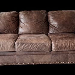 Queen-Size Sleeper Sofa In Distressed Brown Leather