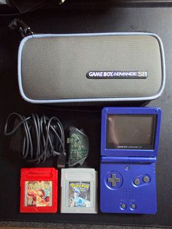 Retro Nintendo Game Boy Advance SP Cobalt Blue Bundle + Pokémon Red & Silver