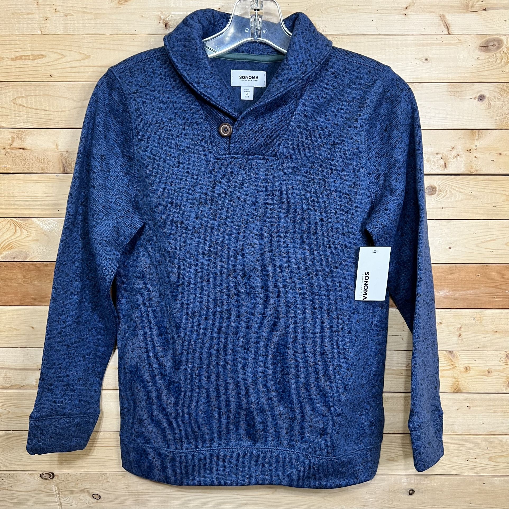 SONOMA Blue Shawl Neck Pullover Fleece Kids Sweater Top Kids size M (10/12) NWT