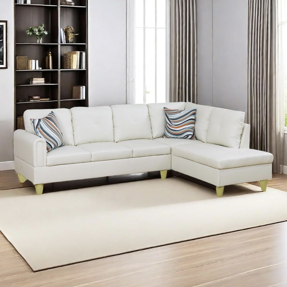 New White Leather Sectional Sofa / Couch with Chaise (Can Deliver)