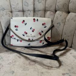 GENTLY USED Kate Spade White Cherry Design Purse
