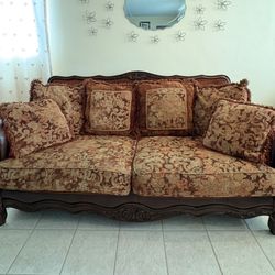 Wood/Leather Paisley Couch Set (Ashley furniture)