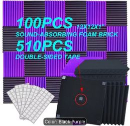 90 Pack Acoustic Foam Panels 12x12x1 Inch Black Purple