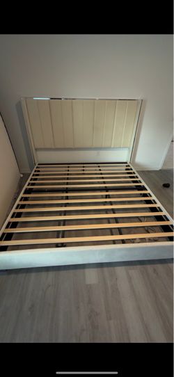White Upholstered Bed Frame with Headboard - FREE DELIVERY