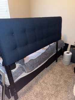 Navy Blue Tufted Upholstered Bed Frame