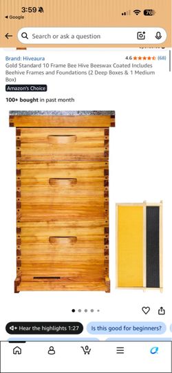 Gold Standard 10 Frame Bee Hive Beeswax Coated Includes Beehive Frames and Foundations (2 Deep Boxes & 1 Medium Box)