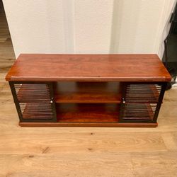 Modern Cherry Wood & Metal Sliding Door TV Stand / Media Console