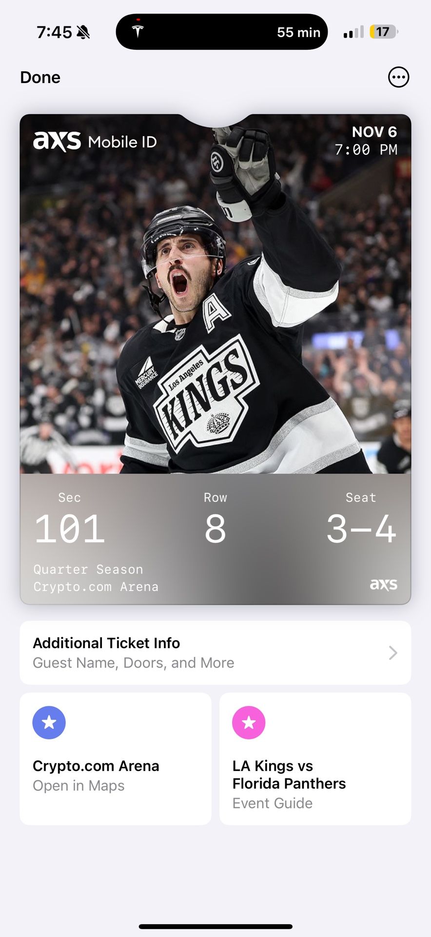 LA Kings Vs. Chicago Blackhawks - Sat Dec 6 Center Ice Section 101 Seats 4–5