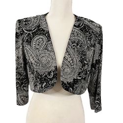 ❣️SALE❣️Alex Evenings Shrug/Bolero Paisely Cropped Jacket Cardigan 14P