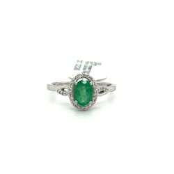 14kt White Gold Diamond Ring With Oval Emerald .13ct Diamonds 2.20grams Size 7 153814 18