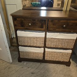 SAFAVIEH Herman Rustic 2-Drawer Storage Unit with 4 Wicker Baskets (29.9 in. W x 13 in. D x 26 in. H)