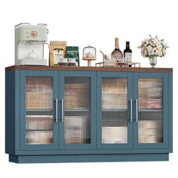 Buffet Cabinet with Storage, 55.1" Large Sideboard Buffet Table, Modern Sideboard Kitchen Cabinet. Blue