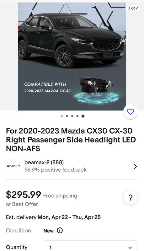 For 2020-2023 Mazda CX30 CX-30
Right Passenger Side Headlight LED
NON-AFS