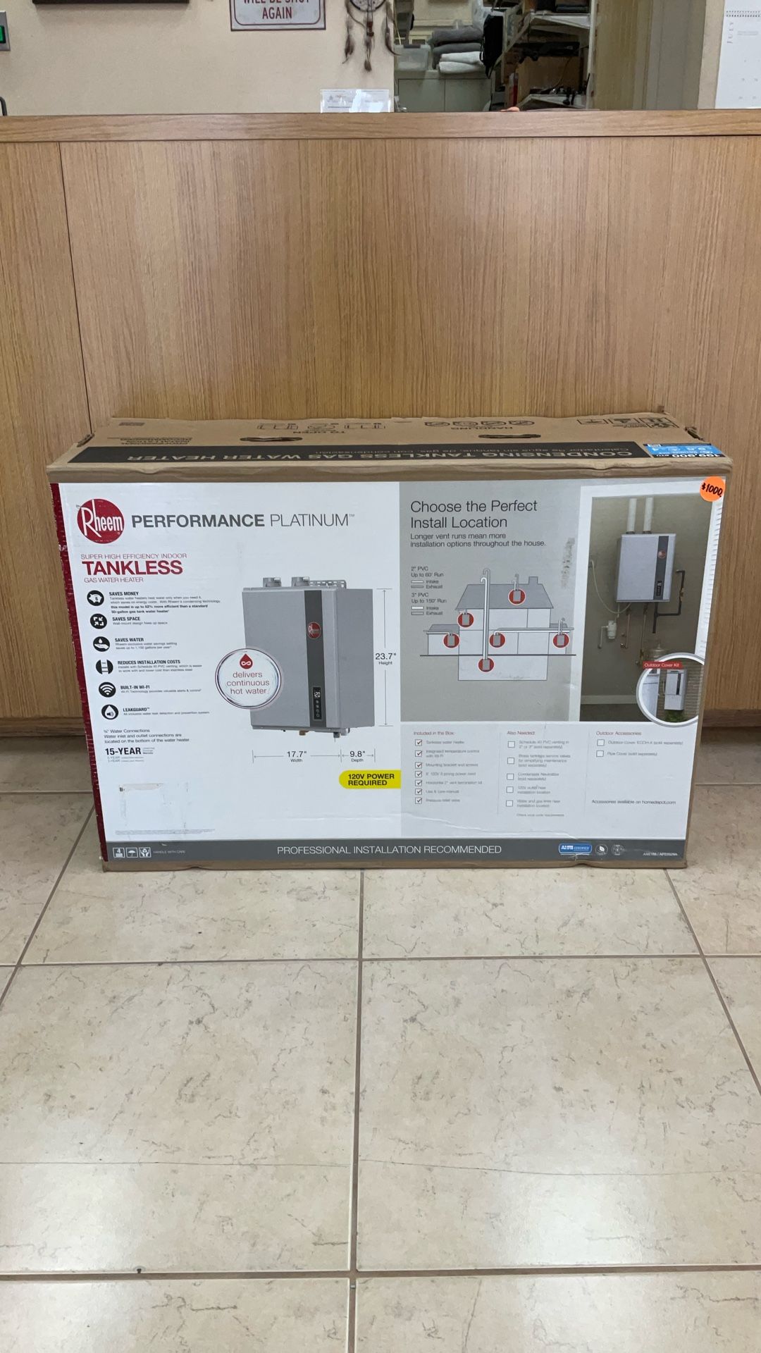 RHEEM PERFORMANCE PLATINUM SUPER HIGH EFFICIENCY INDOOR TANKLESS GAS WATER HEATER.