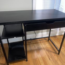 Black Desk with Shelves and Drawer, 47"x21" Home/Office Desk