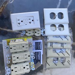 4 GFCI Outlets, 1 Outlet, 6 Outlet Box Covers. 