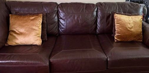 Selectional Real Leather Dark brown Couches with Coffee table