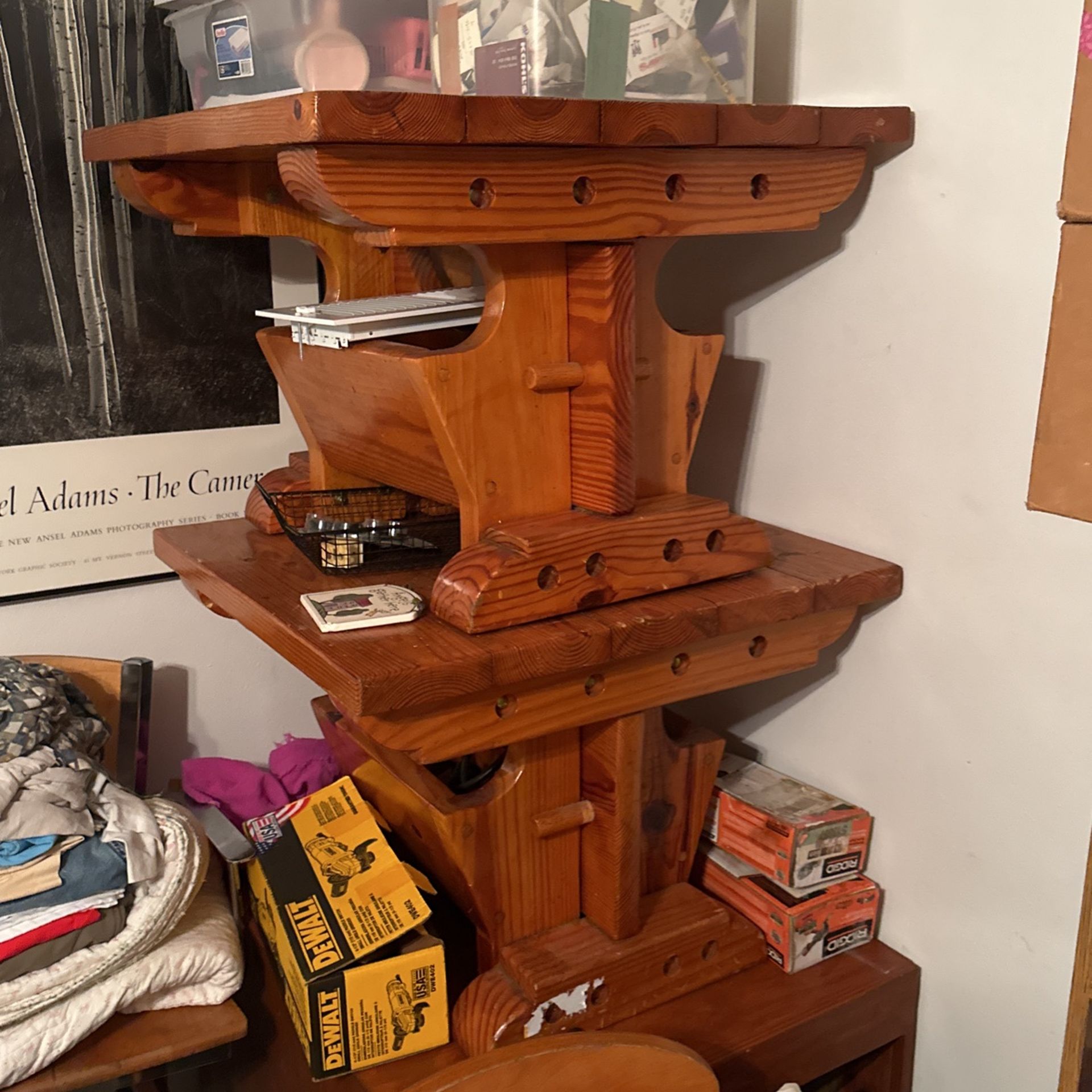 2 Solid Would Varnished Tables With Pockets