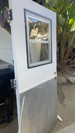 Garage or kitchen door with opening window/screen, half-door kick plate