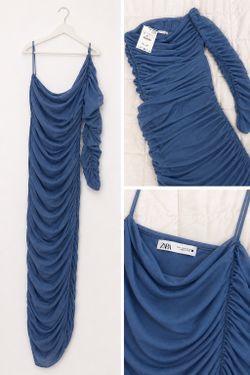 Zara Ruched One Sleeve Draped Dress – Size S (New)