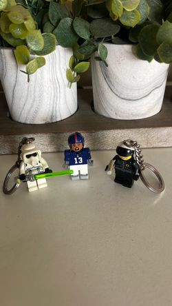 Three figures legos  /one Beckham jr/2  keychain for backpack or jacket & wallet good condition $15.00 each one