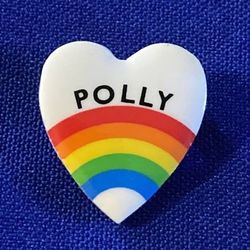 Heart shaped rainbow lapel pin “Polly” vintage 1980s small 1” tall