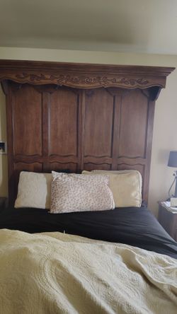 Real wood-carved bedframe, queen-size!