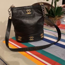 CHANEL Triple COCO CC Chain Shoulder Bag Caviar Skin Black Vintage