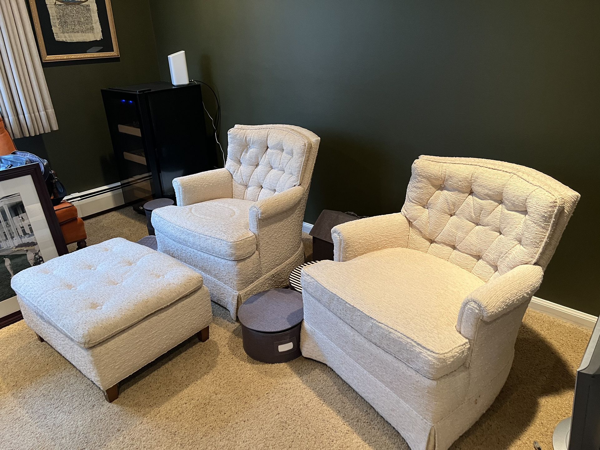 Ivory Chairs With Ottoman 