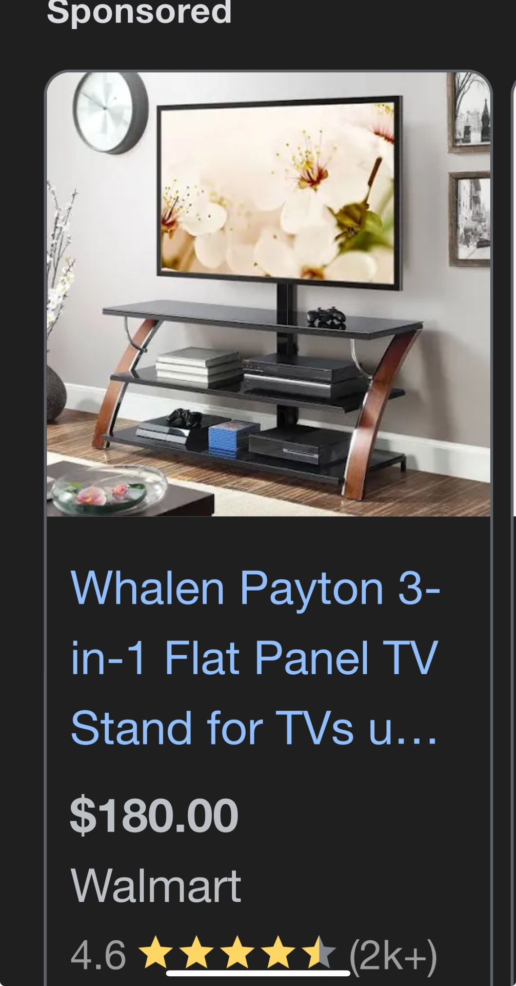 STAND ONLY/ Whalen Payton 3-in-1 Flat Panel TV Stand for TVs up to 65", Brown Cherry
