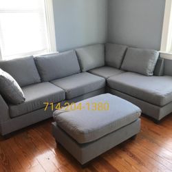 Gray Sectional Sofa With Ottoman 104x75 " New