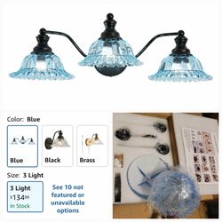 1143: New Blue and Black 3 Light Vanity Light Bathroom Vanity Light Fixture