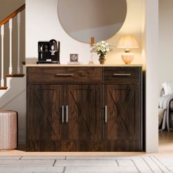 Dark Brown Farmhouse Sideboard Cabinet with Drawers