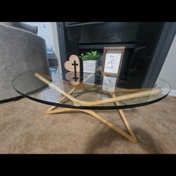 Modern Glass Coffee Table – Wood Base – Like New – Delivery Available