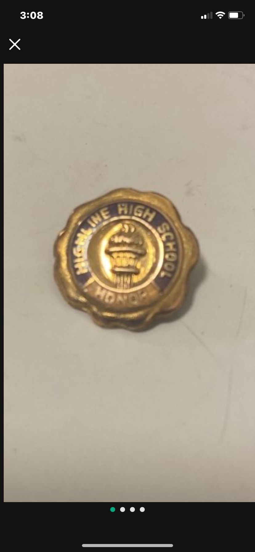 Vintage Highline High School Honors Lapel Pin Marked 1/10