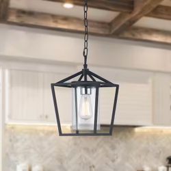 Set Of 2 Light Black Outdoor Pendant Light Fixture /  Set De 2 Luces