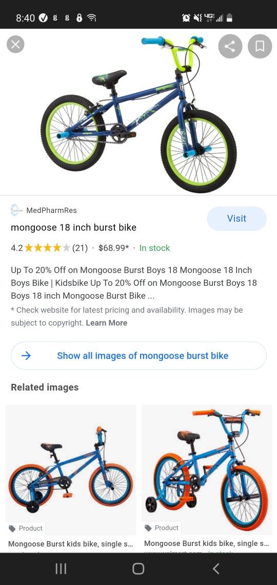 Mongoose 18 shop inch burst bike