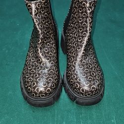 GUESS Black And Gold Heeled Ankle Boots Size 8 1/2