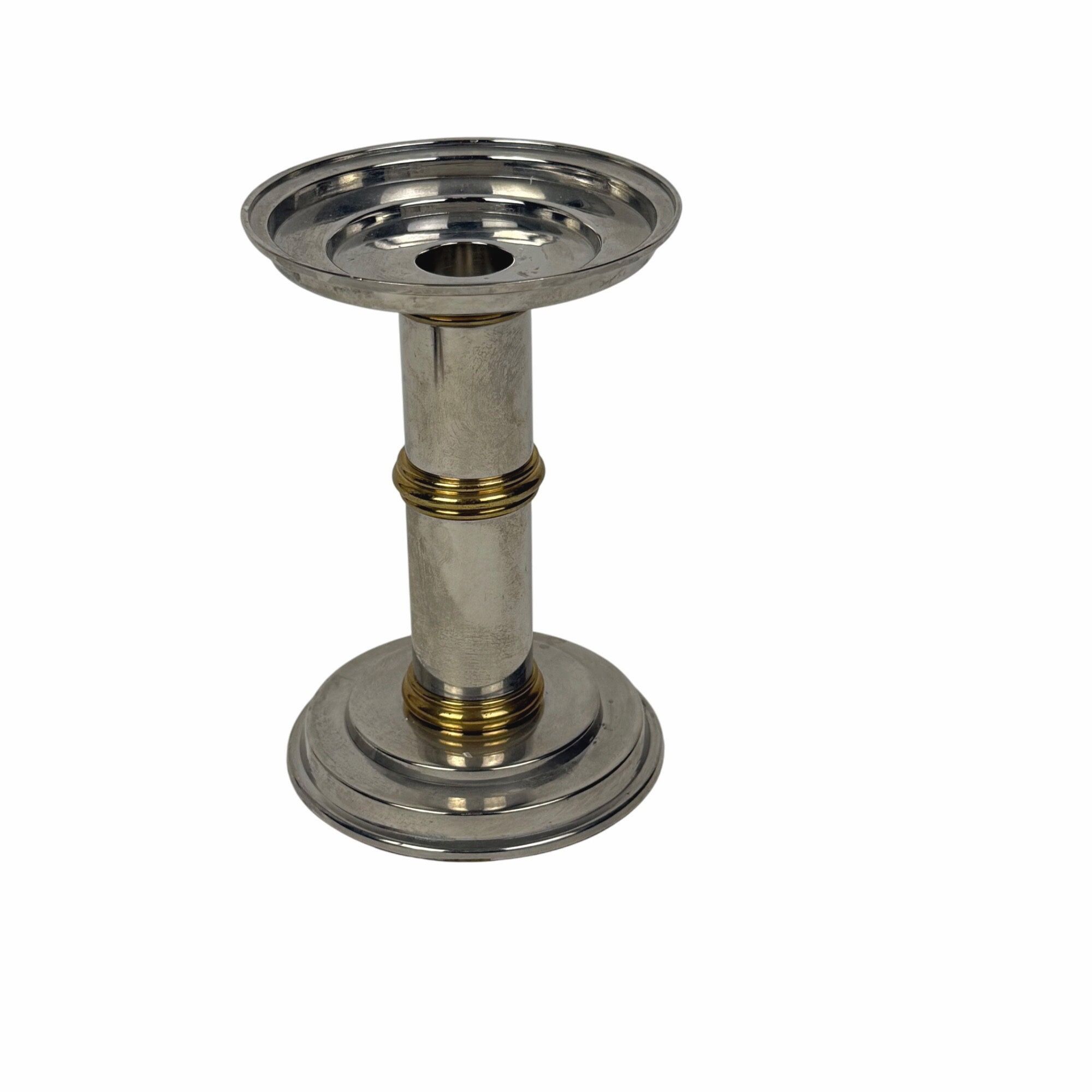 Silver-Tone Pillar Candle Holder with Brass Accents 6"