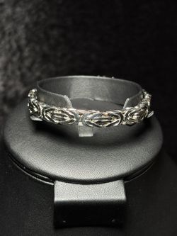 Heavy 51g 925 Mexican Silver Byzantine Bracelet - 8mm Square King Link