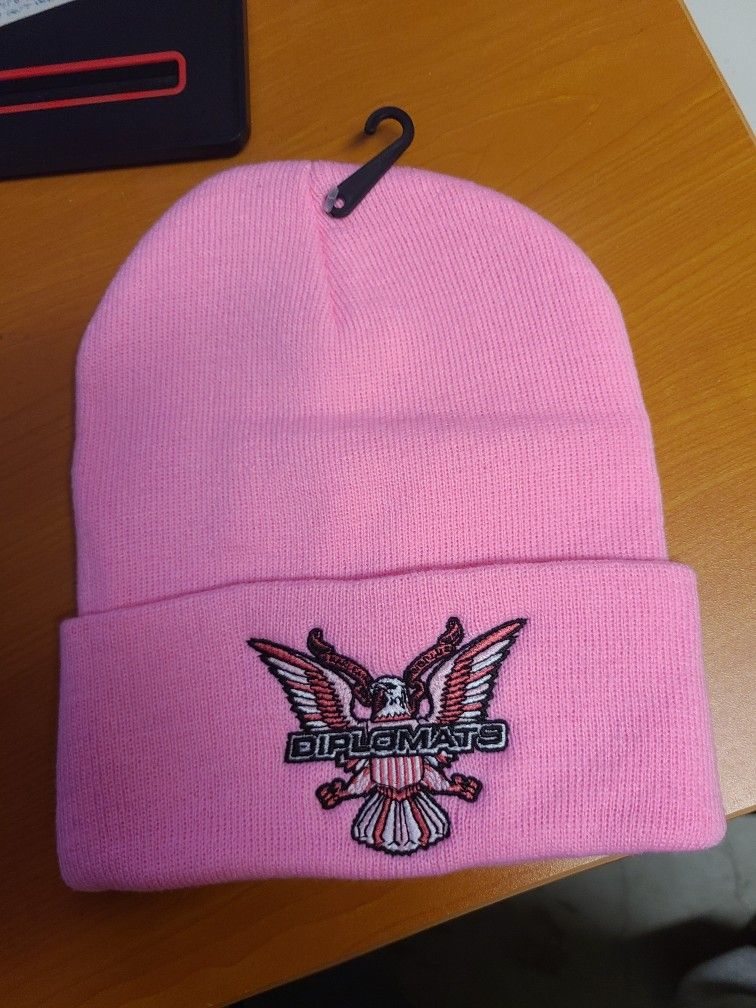 Diplomats Logo Embroidered Beanie Hat in Pink