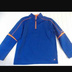 Aasics Boys size L (14-16) Blue & Orange 1/4 Zip Jacket Shirt - Fleece 
