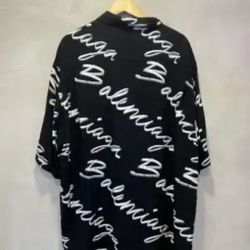 Balenciaga Script Logo Print Short Sleeve Button Up Shirt