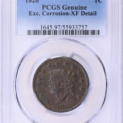 1826 Matron Head Large Cent PCGS Genuine XF Detail